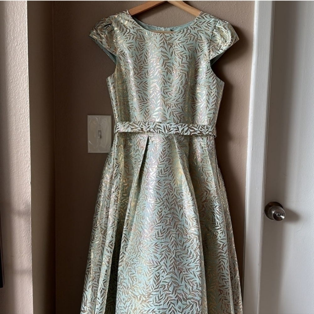 Monsoon London Avelina jacquard high-low occasion dress green 14 to 15 years new